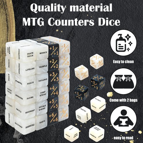 48 Pieces MTG Counter Token Dice Counters Marble Keyword Counters Life Counter Tokens Dice Buff Tokens Compatible with Magic Card Game Accessories CCG Creature Stats (Marble, 48)