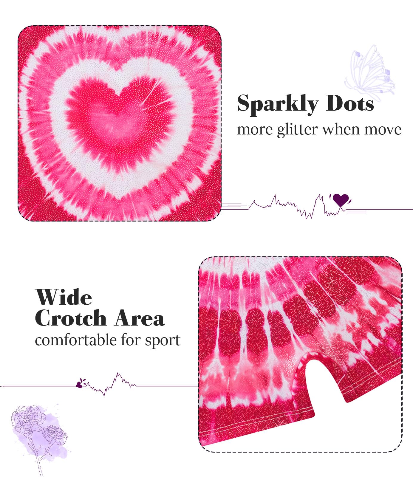 Vogseek Girls Gymnastics Leotards Size 10 Hot Pink 3D Heart Pattern Activewear Sets with Matching Hair Scrunchie Tie Dye Tank Sleeve Shiny Diamonds Athlettic Outfits for Tumbling Class