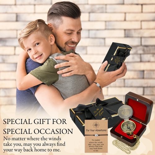 Relaxweex Compass Gift Set Engraved Compass with Chain Souvenir Present Bracelet with Greeting Card Walnut Wooden Box Gift Box for Women Men Friends Party Souvenir Favors(Adventure)