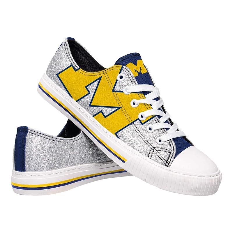 Michigan Wolverines Glitter Low Top Sneakers - Canvas Shoes, FOCO