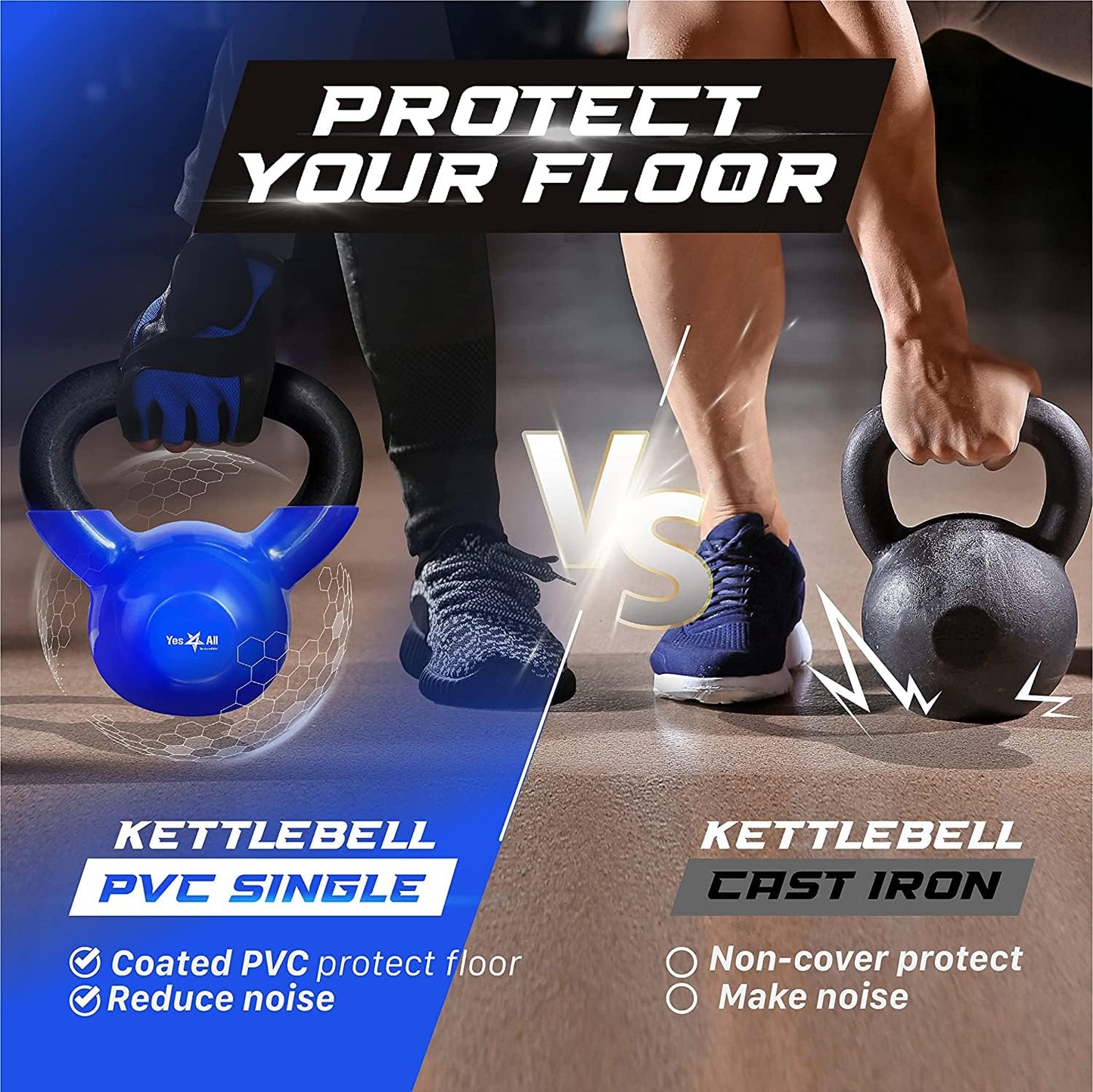 Yes4All Kettlebell, 20 lb Vinyl Coated Cast Iron Strength Training Kettlebells for Home Gym Exercises, Heavy Weights Gym, Fitness, Full Body Workout Equipment, Push up, Grip, Strength Training - Blue