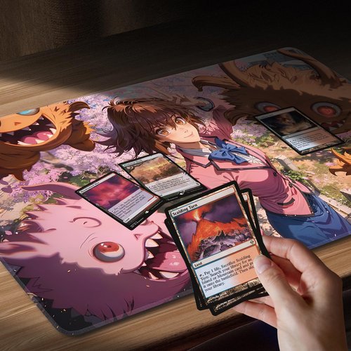 MTG Playmat TCG Board Game Trading Card Game Play Mat Stitched Edges Smooth Surface Rubber Base Aged Map 23.6x13.7in and Free Storage Bags (Téa Gardner)