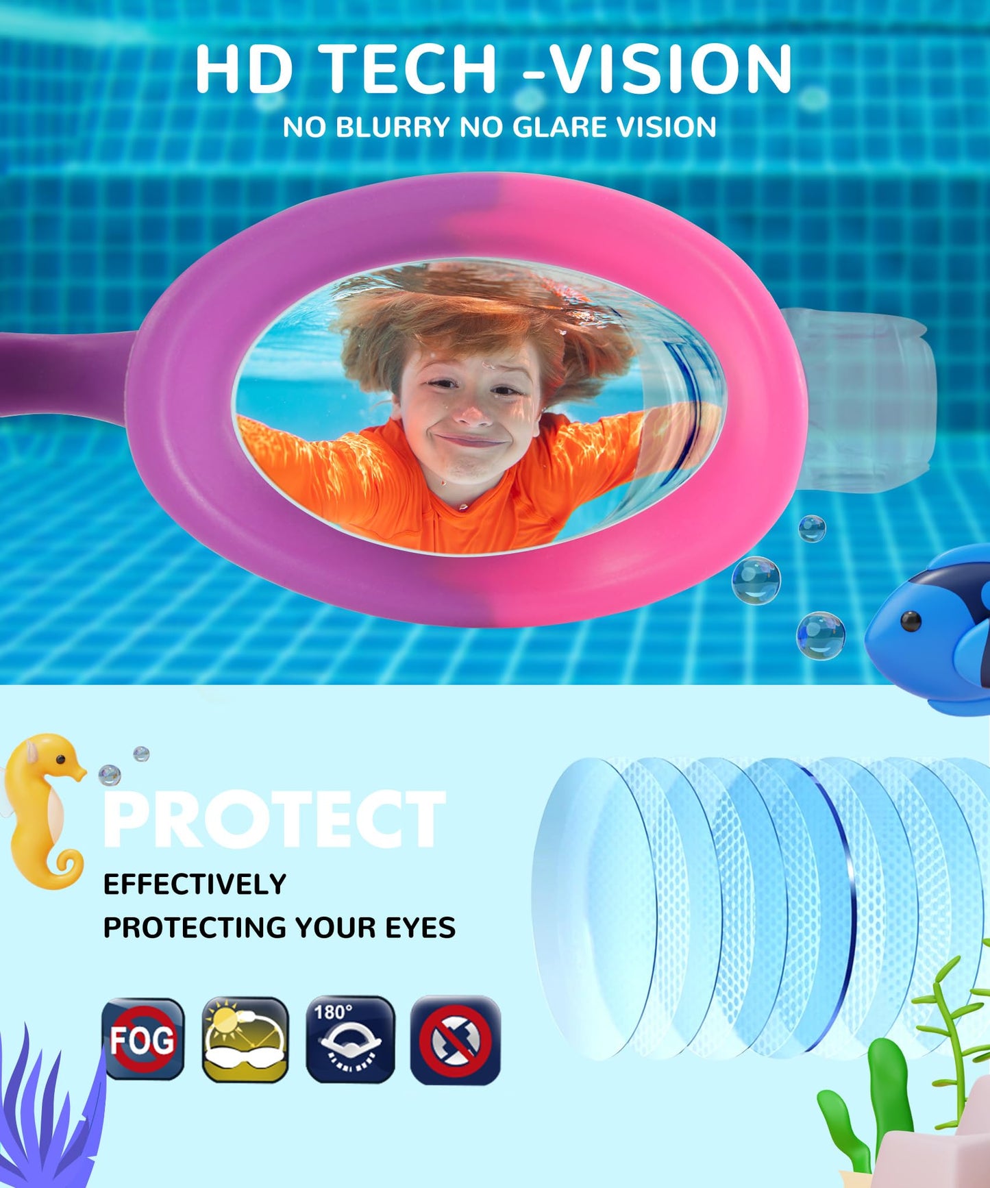 NSSIW Kids Swim-Goggles Swimming-Goggles-for Kids: Goggles Anti Fog Pool No Leak 2 Pack Ages 3-16