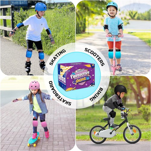 Nattork Knee Pads, Elbow Pads&Wrist Guards for Kids Youth Adults, 6 in 1 Protective Gear Set for Skateboard, Roller Skate, Inline Skates, Cycling and Scooter Boys Girls Blue Age 3-8