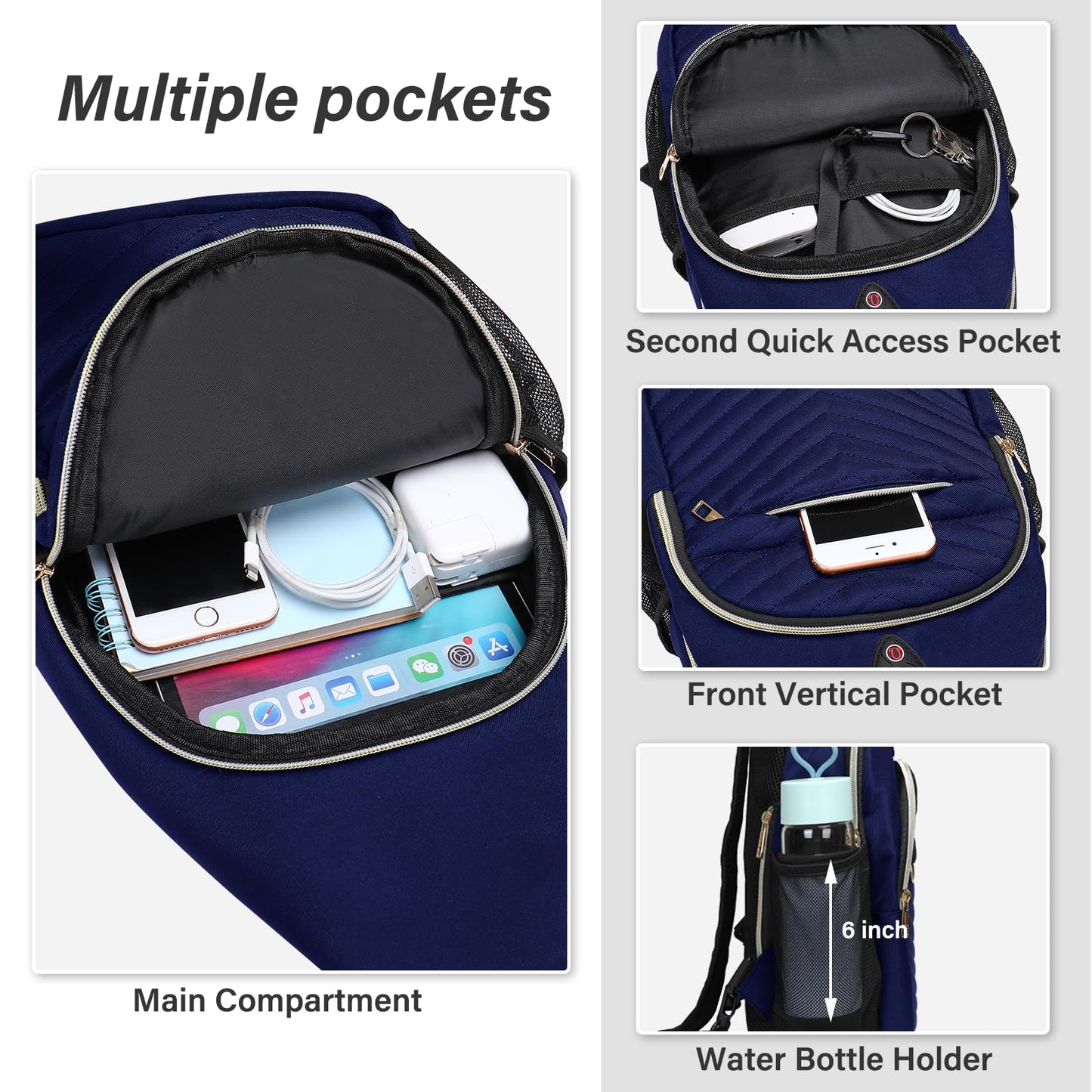 MOSISO Sling Backpack Small Hiking Daypack, Quilted Crossbody Sling Bag with Removable Strap One Shoulder Chest Bag, Navy Blue