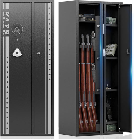 KAER 4-5 Gun Safe, Gun Safe for Rifles and Pistols, Large Gun Safes for Home and Shotgun, Gun Cabinet for Home, Gun Cabinet, Quick Access Gun Safe, Gun Safe with Removable Shelf and Gun Rack