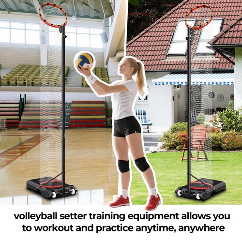 Volleyball Setter Trainer Net Setting Training Equipment，with Mobile Pulleys, Adjustable Height/Angle,Can Be Filled with Water，Indoor and Outdoor Volleyball Serve, Dunk and Set Practice Net