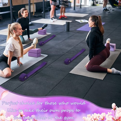 Wettarn 30 Pack Yoga Block and Strap Set 15 Pcs Non-Slip Yoga Blocks with 15 Pcs Metal D Ring Stretching Exercise Workout Fitness Accessory for Gym(Purple)
