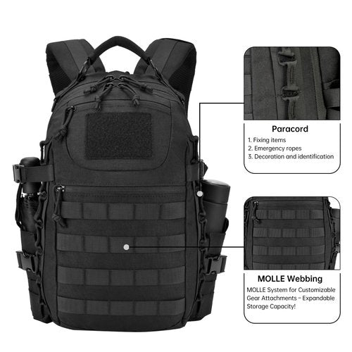 JOMAILIEEL Tactical Backpack for Men 27L Assault Pack Molle Pack with Multiple Compartments Outdoor Gear Backpack for Motorcycle,Hiking and Camping Waterproof Daypack (Black)