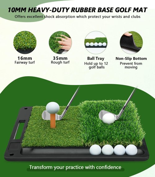 Golf Net: 10x7ft Golf Hitting Practice Net for Backyard, Indoor or Outdoor Driving Chipping Swing Training and Equip Non-Slip Heavy-Duty Base Hitting Mat, Ideal Gifts for Dad Husband Men Fathers Day