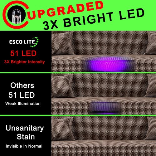 ESCO LITE Escolite UV Flashlight Black Light, 51 LED 395 nM Ultraviolet Blacklight Detector for Dog Urine, Pet Stains and Bed Bug