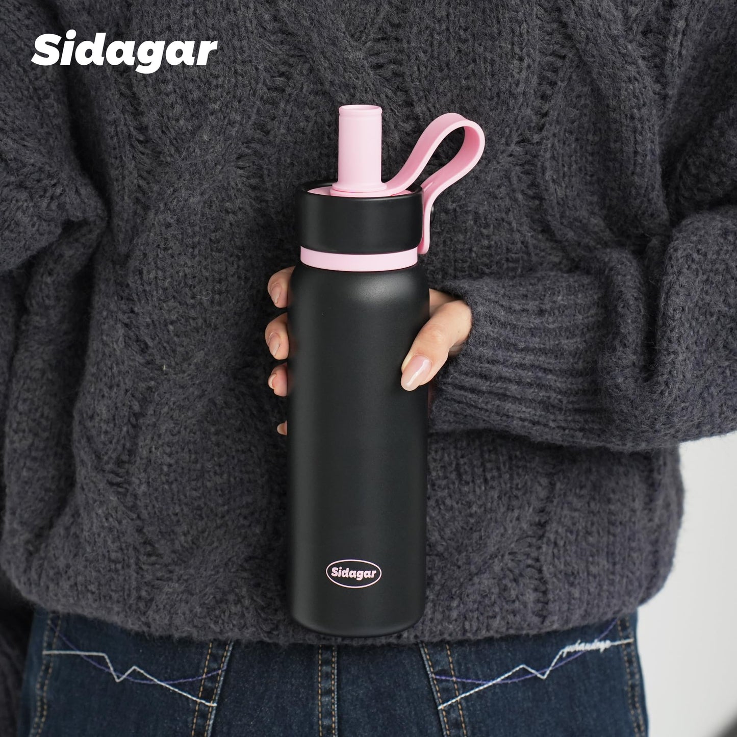 Sidagar 24 oz Tumbler, Insulated Coffee Mug with Lid and Straw, Leak Proof Portable Travel Cup, for Hot and Cold Drinks Drinks Flask for Women Black