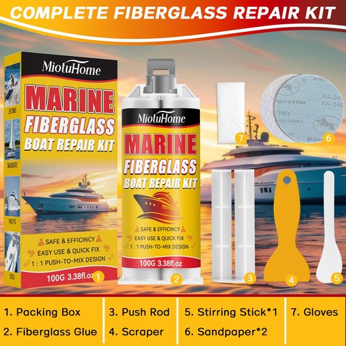 MiotuHome Marine Fiberglass Repair Kit for Boats, Gel Coat Repair Kit for Boats, Fiberglass Boat Repair Kit, Epoxy Filler for Boats, (White)