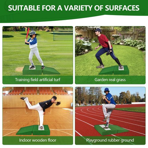 Pitching Mound, Foldable Pitchers Mound 34'' x 30'' x 4'' with Pitching Rubber, Anti-Fade Turf and Carry Handles, Portable Wooden Pitchers Mound for Baseball Softball Pitching Training