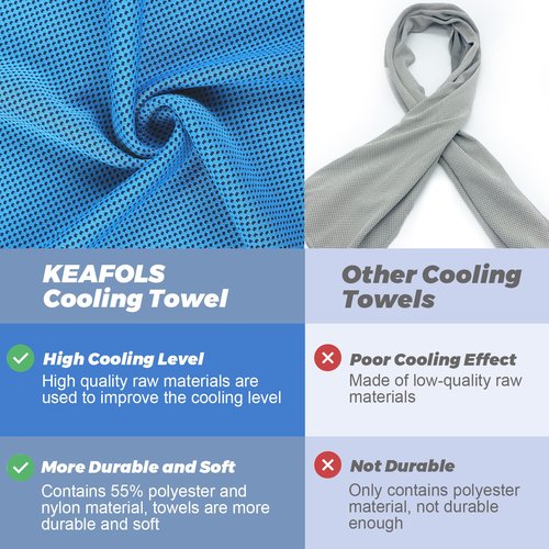 KEAFOLS Cooling Towels for Neck and Face 10 Pack, 40x12’’ Soft Breathable Sweat Towels, Microfiber Sport Towel for Yoga, Gym, Workout, Running, Golf, Travel, Cooling Neck Wrap for Hot Weather