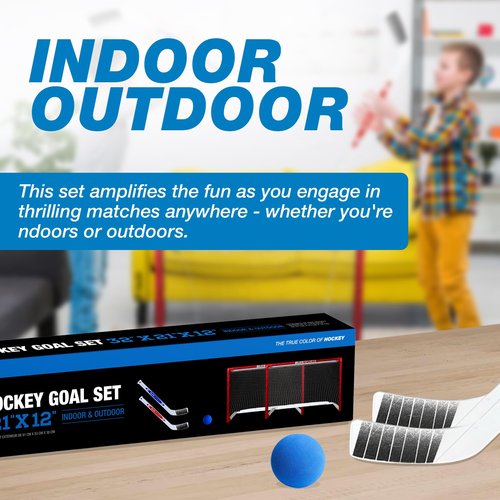 Sports Mini Hockey Goal Set - Indoor & Outdoor Hockey Set - Goalie Equipment with 2 Mini Goals, 2 Mini Sticks & 1 Foam Ball