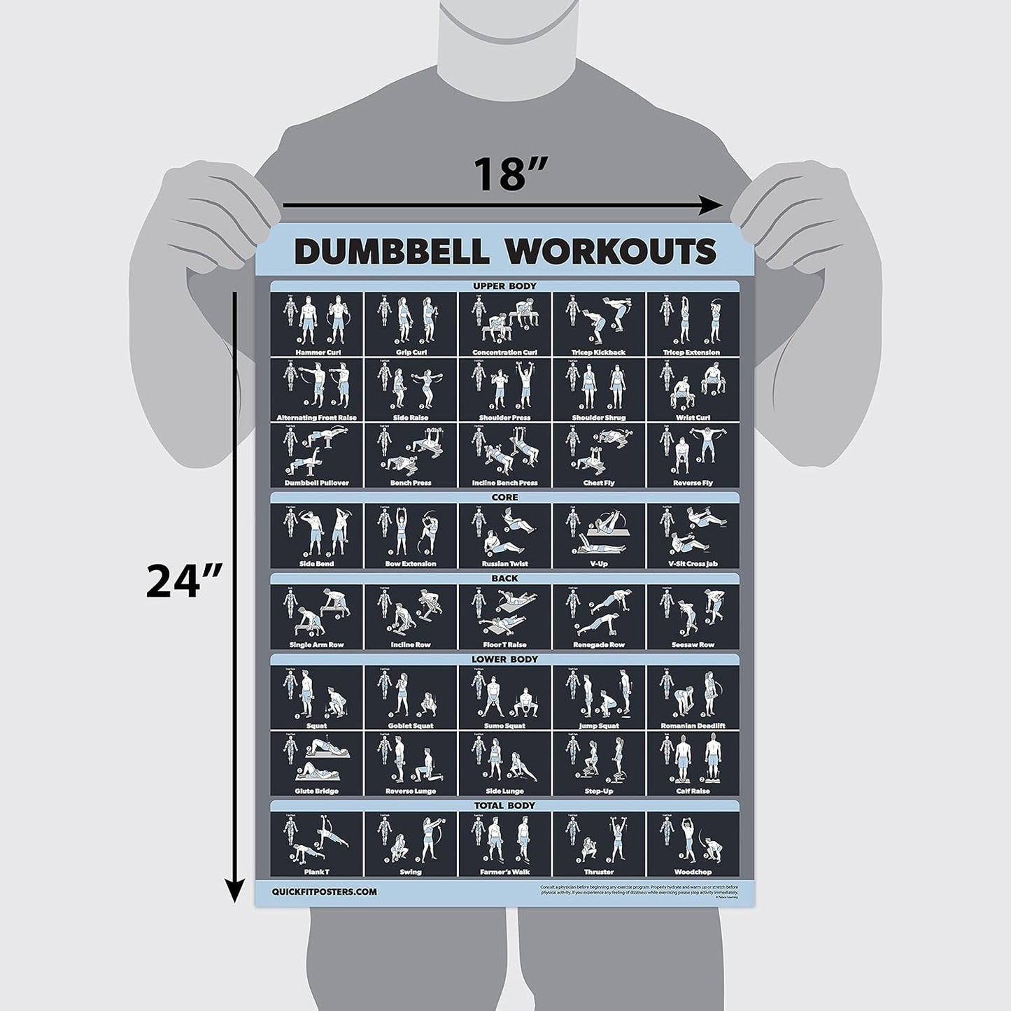 20 Pack - Exercise Poster Set: Dumbbell, Suspension, Battle Rope, Stretching, Bodyweight, Barbell, Yoga, Exercise Ball, Muscular, Kettlebell, Resistance Bands and More [Dark] (LAMINATED, 18” x 24”)