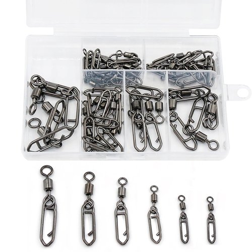 Natufish 50Pcs High Strength Fishing Snap Swivels | Ball Bearing Speed Clips with Stainless Steel | Saltwater/Freshwater Quick-Change Swivels for Lures, Tackle Clips