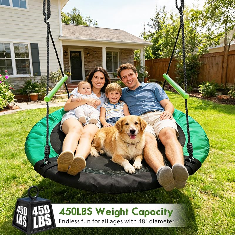 TBMLC 48-Inch Diameter Saucer Swing with Armrest - Black & Dark Green, Heavy-Duty Steel Frame