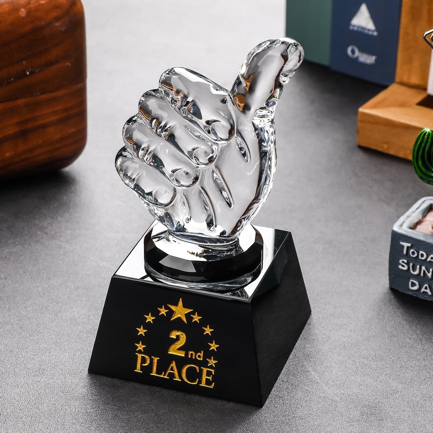 LONGWIN 1st 2nd 3rd Place Trophy Set Glass with Thumbs Up for Winner, 2nd Place Trophy Award for Sports Tournaments Talent Show Competitions
