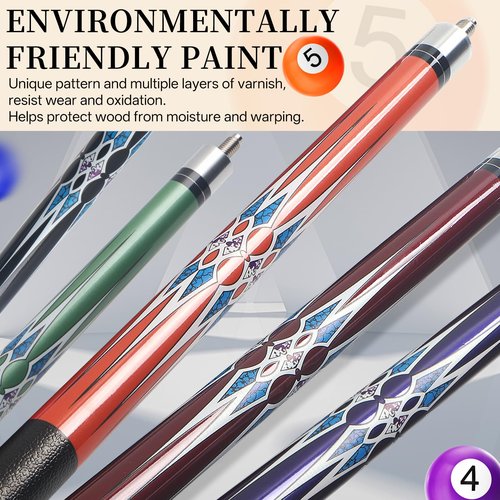 Kmise Pool Stick Set of 5, 58 Inch Pool Cue Stick,Snooker Play Billiard Pool Sticks for Men Professional,17oz 18oz Pool Stick for Bar House Pool Table Sports
