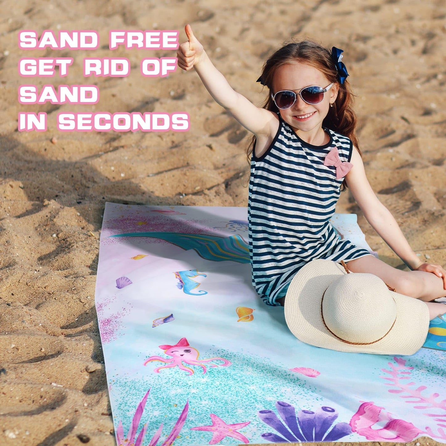 WERNNSAI Mermaid Kids Beach Towel - 30” x 60” Microfiber Mermaid Sand Free Towels for Girls Bath Pool Camping Travel Towel Quick Dry Ultra Absorbent Super Soft Beach Blanket Bath Shower Towel
