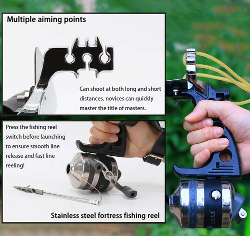 Fishing Slingshot Set for Outdoor Hunting - Versatile Slingshot with Stainless Steel Reel, Fish Darts, and Line Slot Plate, Switchable Between Fishing and Regular Modes