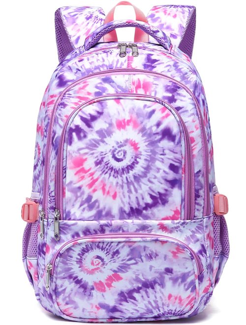 BLUEFAIRY Kids Backpack for Girls Elementary Primary Middle School Bag for Aged 8-10 for Teens Childs Bookbag Back to School Bag Mochilas Escolares para Niñas de 7 8 9 10 Tie-dye Purple