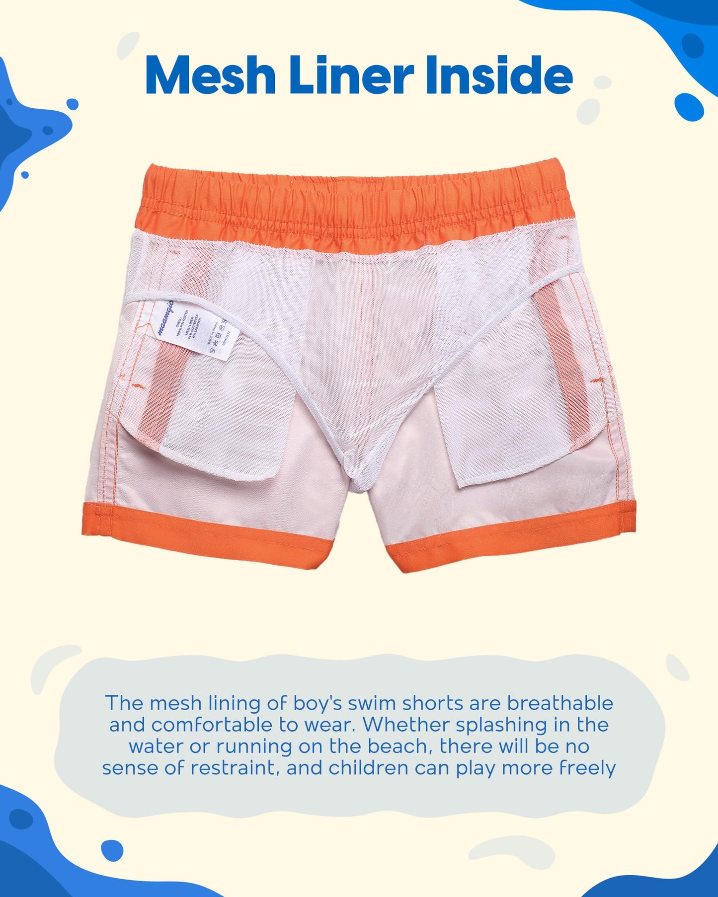 maamgic Boys Swim Trunks Toddler Swim Shorts Little Boys Bathing Suit Swimsuit Toddler Boy Swimwear Orange Yellow 5-6 Years