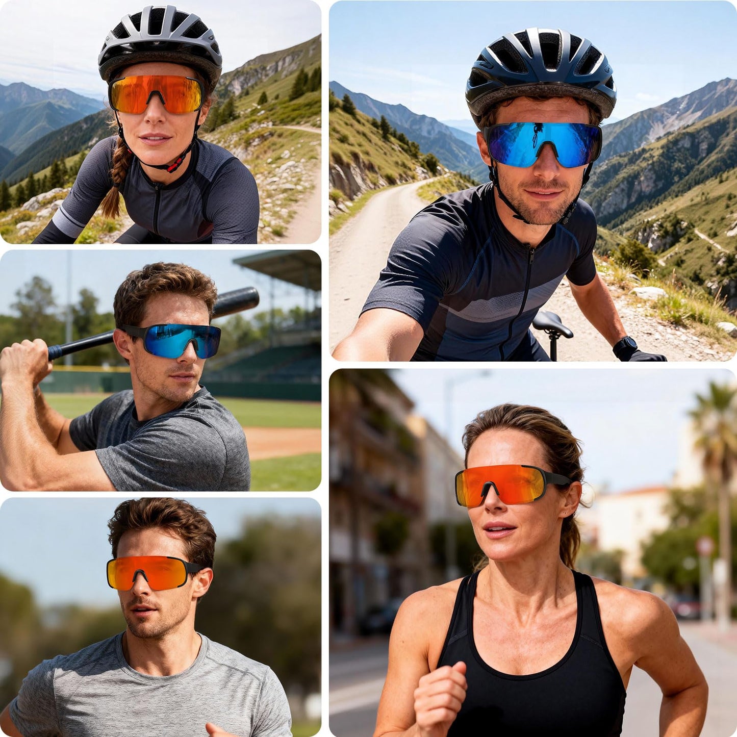 Ofwin Polarized Cycling Sports Sunglasses for Men Women UV Protection Fishing Bike Running Wrap Around Sun Glasses Matte Black/Red