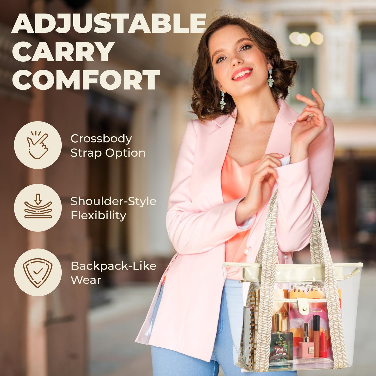 Handy Laundry Clear Bags for Women - Large Transparent Tote Bag for Stadium, Beach, Work & Shopping - Clear Purse with Zippered Top and Sturdy Handles