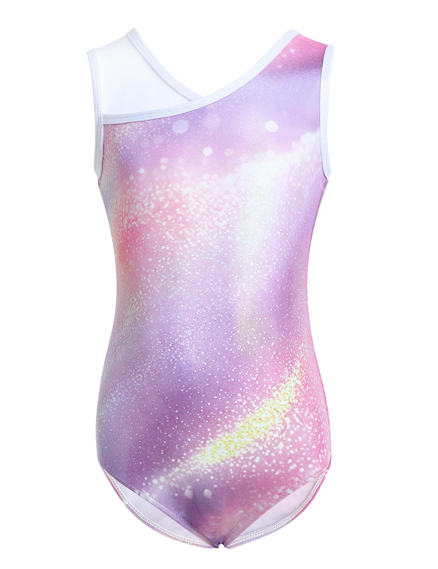 Tstiti Gymnastics Leotards for Girls 4-Piece Outfit with Storage Bag Scrunchie & Shorts Set for Toddler/Kids 3-12 Years Pink Purple 6-7 Years