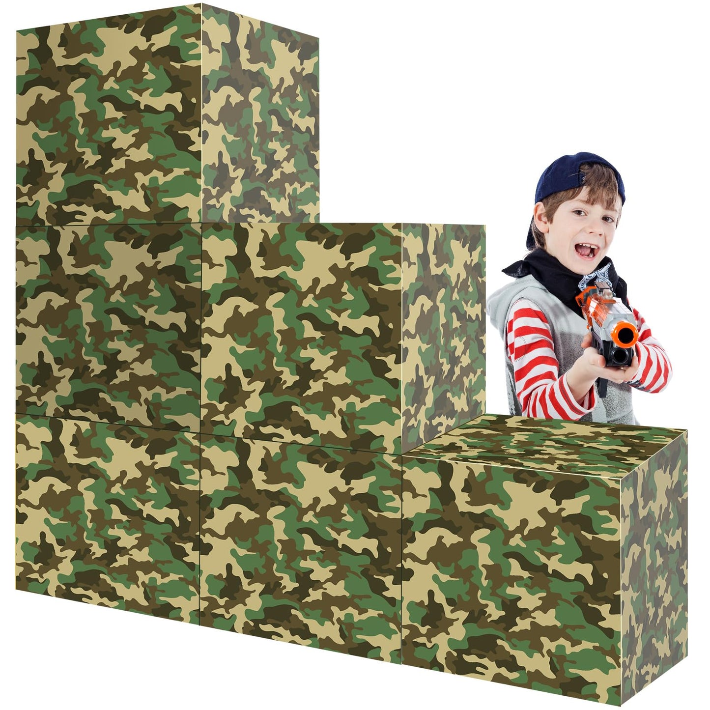Fjoron 6 PCS Camo Boxes Decor Camo Birthday Party Decor Box Camouflage Photo Booth Props for Military Party Jungle Party Boys Birthday Party Decor Supplies