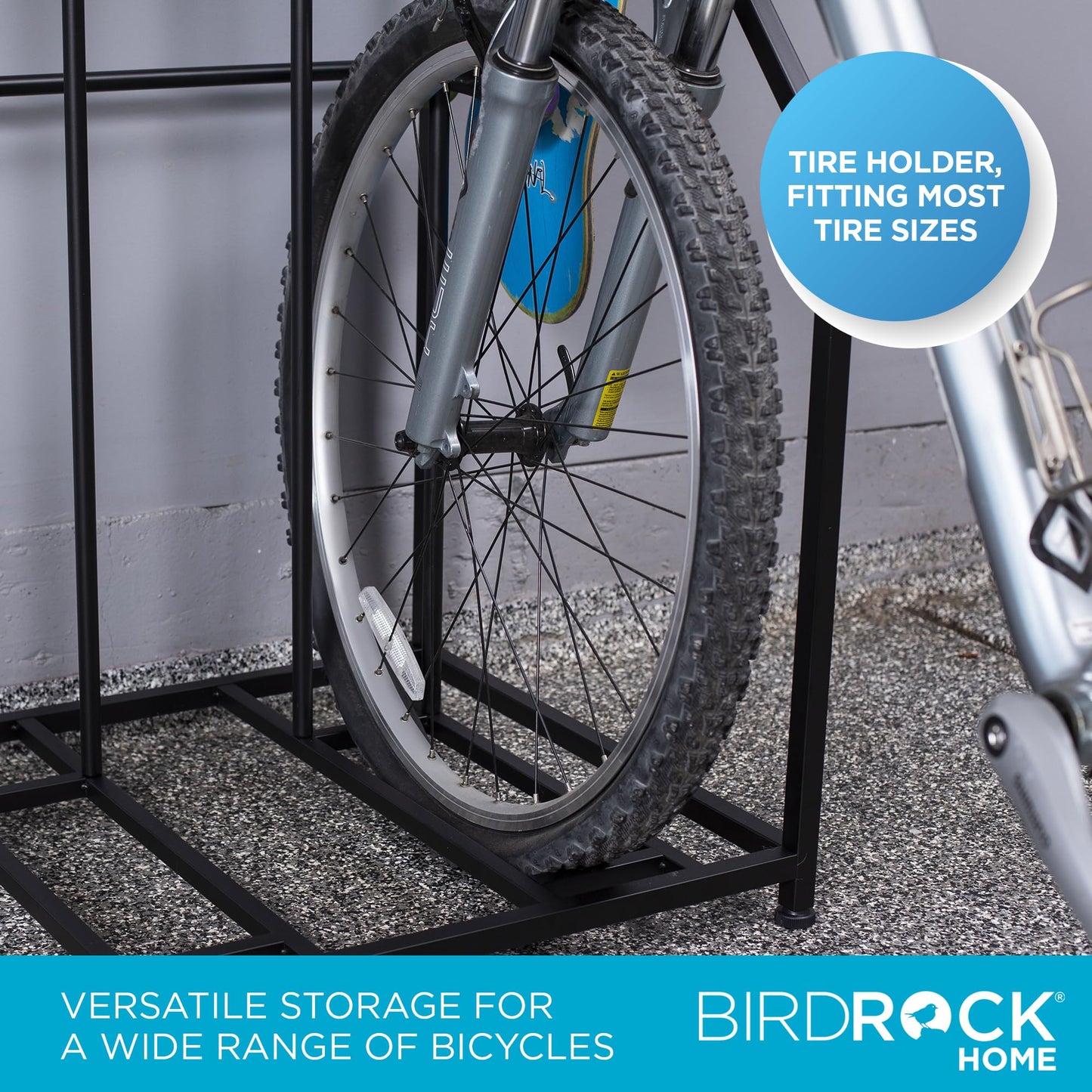 BIRDROCK HOME Bike Rack Garage Storage Floor Stand - Freestanding Organizer for Outdoor Yard - Upright Wall Mount for Scooters, Rakes, Motorcycles, Hoverboards, Gloves - Holds 2 Bicycle - Black