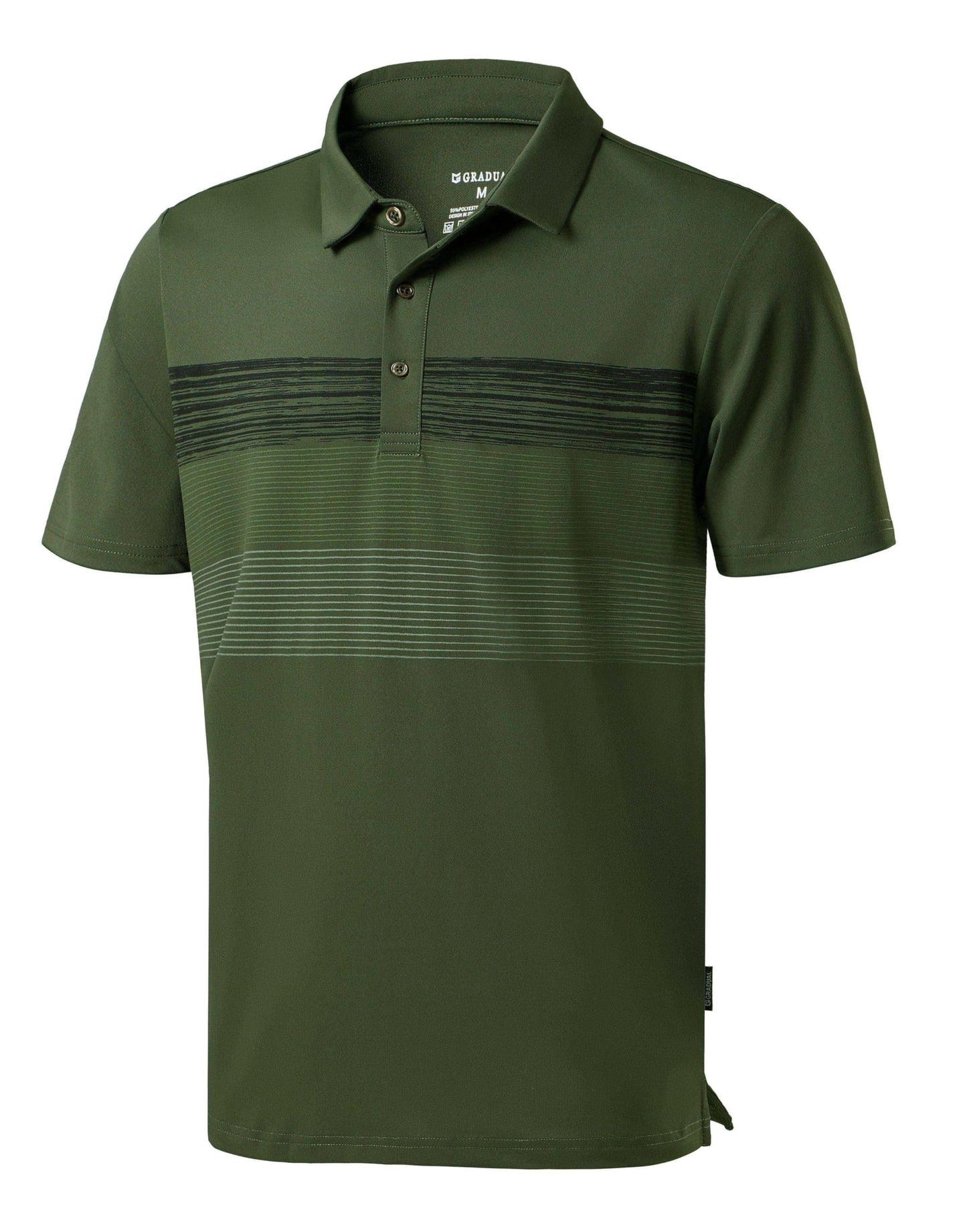 Men's Golf Shirts Dry Fit Moisture Wicking Performance Short Sleeve Collared Polo Shirts for Casual Tennis Bussiness (Dark Green Stripe, M)
