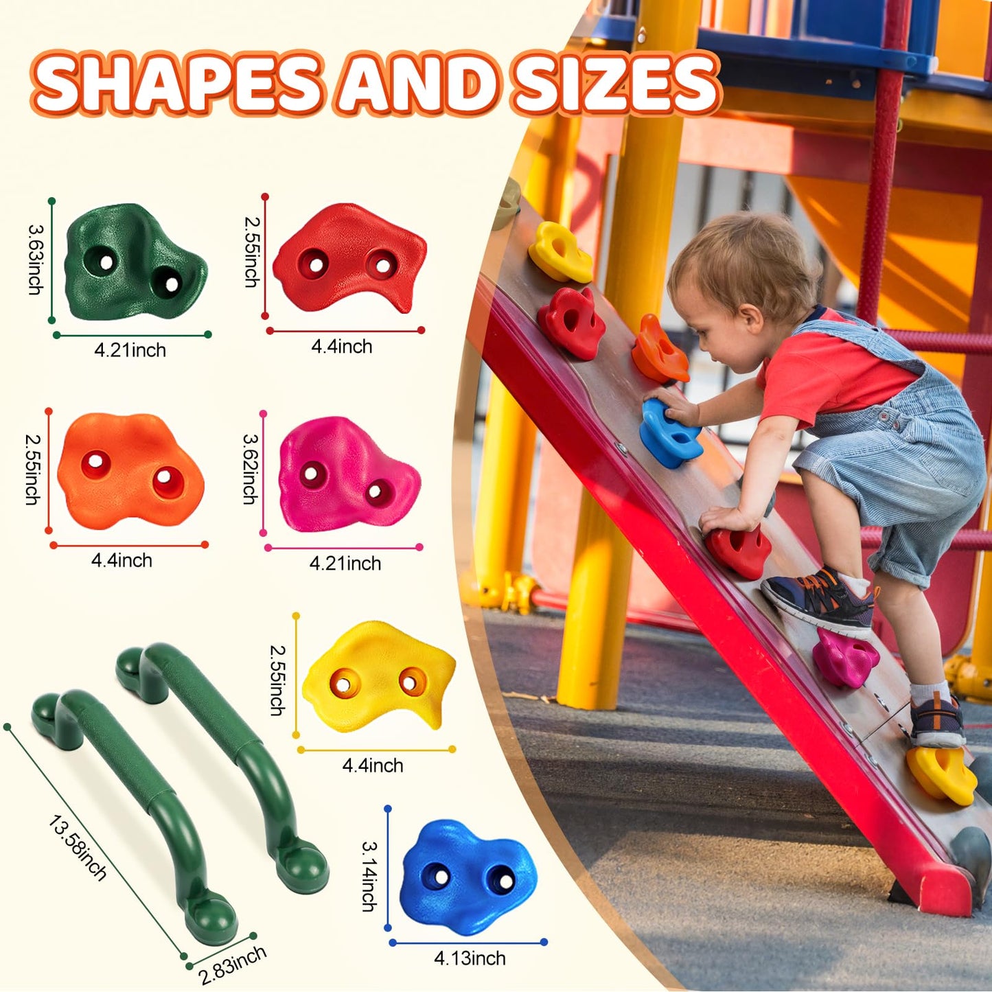 25Pcs Rock Climbing Holds for Kids Adults, Colourful Rock Wall Climbing Holds with 2 Handles, Large Pig Nose Shape Grips for Indoor Outdoor Playground-Mounting Hardware Kit Included