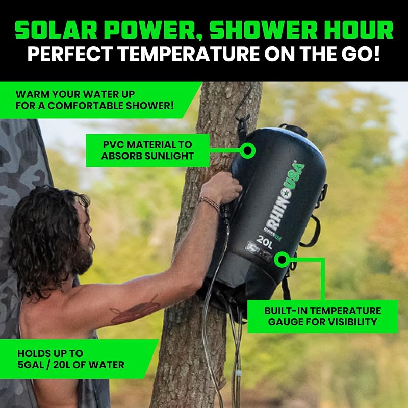Rhino USA Portable Solar Camp Shower 5 Gal/20L - Black