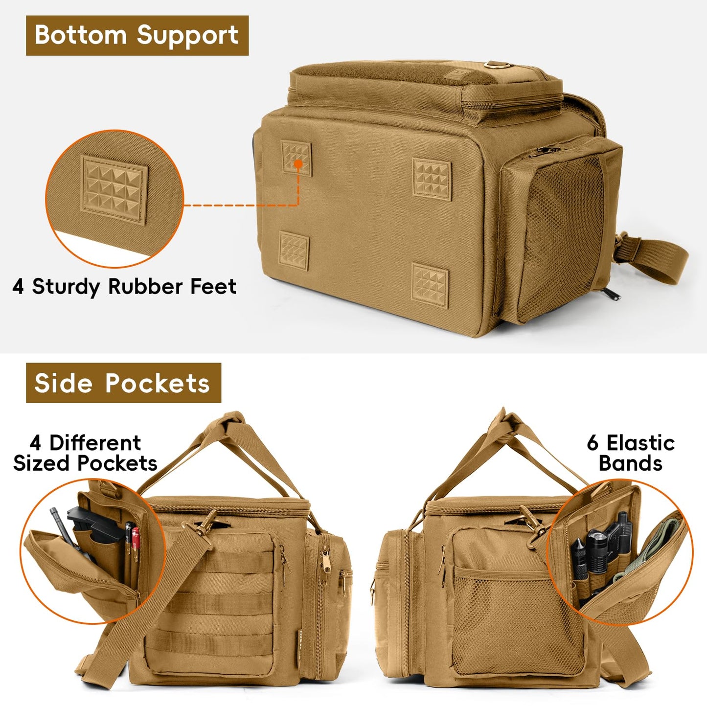 DULCE DOM Tactical Gun Range Bag for Handguns & Pistols - Lockable Compartment, Ammo Storage, Magazine Slots, Durable Range Essentials Bag (KHAKI)