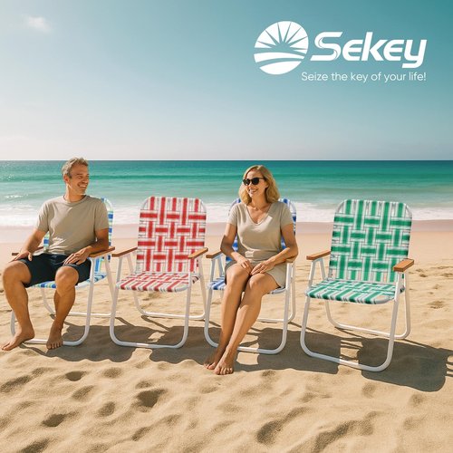 Sekey Camping Chair, Beach Chair for Adults with Highback, Folding Lawn Chair with Webbed Airflow Mesh, Patio Chair with Rust-Proof Coating, Webbed Lawn Chair for Outdoor, Fishing, Backyard