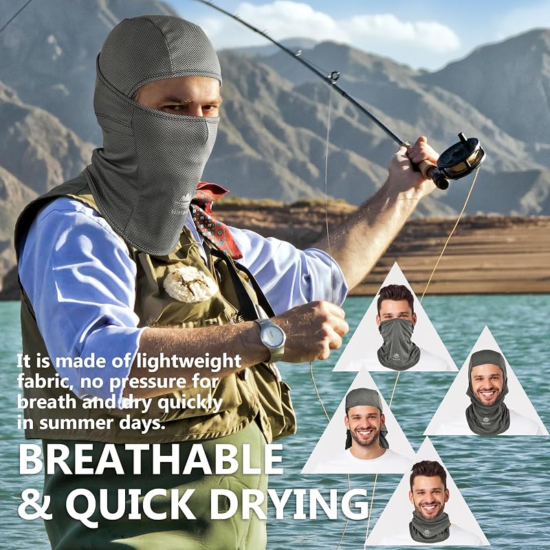 Balaclava Ski Mask UPF 50+ Full Face Cover - Men Women, Dark Grey+Grey (6 3/4-7 1/2) Botack