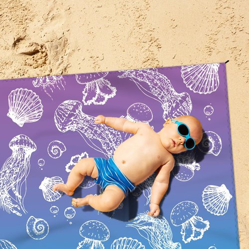 DPWCVM Beach Blanket Waterproof Sandproof Large Beach Mat 79" X 83" for 2-4 Adults Sand Free Mat Quick Drying,Durable with 4 Stakes & 4 Corner Pockets for Beach Travel Camping Hiking.(Purple)