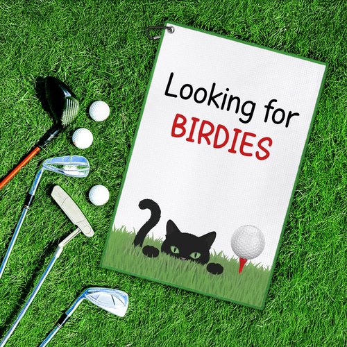 DYJYBMY Looking for Birdies Funny Printed Golf Towel for Golf Bags with Clip, Funny Cat Golf Towel Gifts for Men Women Cat Lover Mam Aunt Sister, Fun Novelty Towels for Women Mom Sister BFF Friend