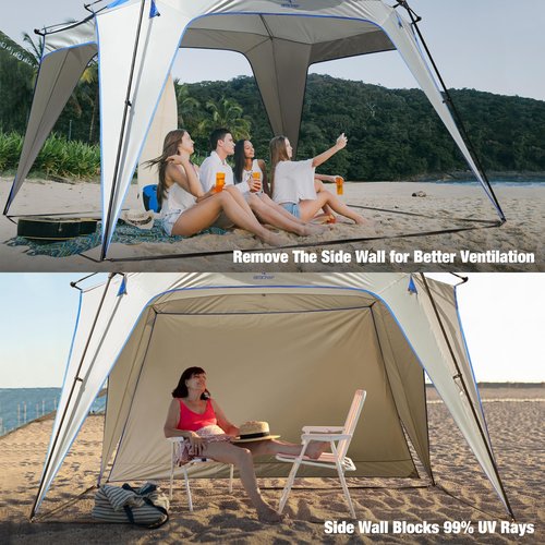 REDCAMP 6-8 Person Beach Canopy Tent with Side Wall, 10ft Cabana Beach Tent with Ground Pegs and Carry Bag, Sun Shelter Rainproof, Waterproof for Camping, Backyard, Fishing, Parties, Picnics