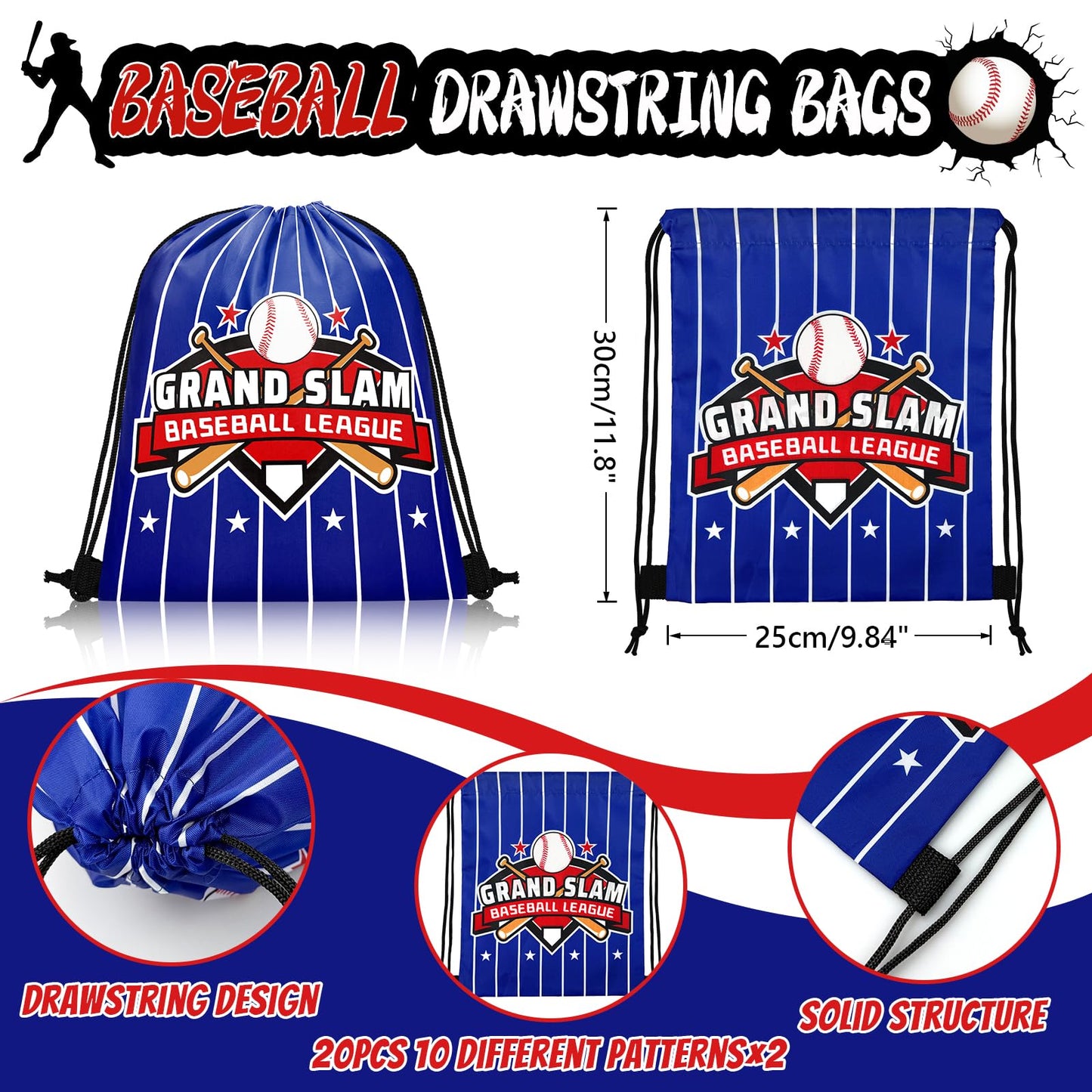 Grneric 110 Pcs Baseball Party Favors, Drawstring Bags Baseball Goodie Bags with Keychains Silicone Bracelets Stickers Gift Bags for Baseball Themed Birthday Party Favors Supplies