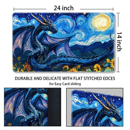MTG Playmat Magic Card Playmat Game Mat,TCG & CCG Card Games Mat with Free Storage Bags Size 24 x 14 Inches (No with Zones,Dragon1)