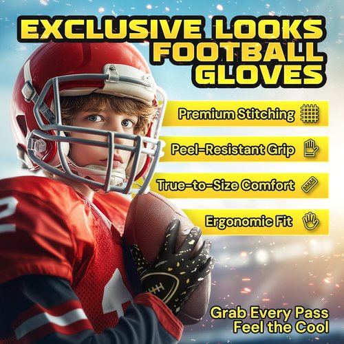 ATERCEL Youth Football Gloves Kids Sticky Receiver Gloves Grip Football Glove for Boys Girls