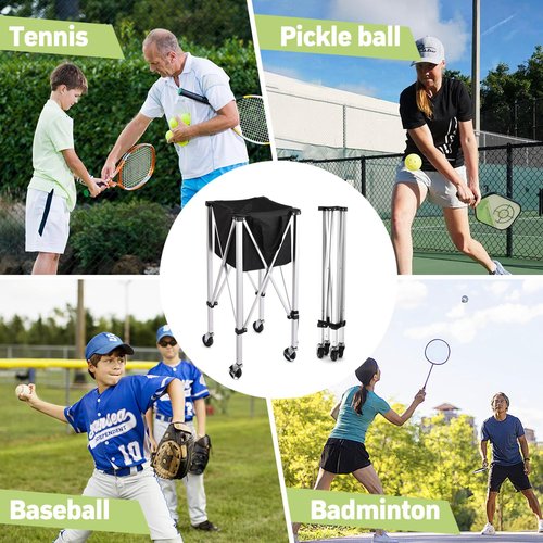 YooKoo Tennis Ball Hopper for 150 Balls, Tennis Ball Basket for Serve Training, Foldable Tennis Ball Cart with Storage Bag, Portable Pickleball Baseball Hopper Basket