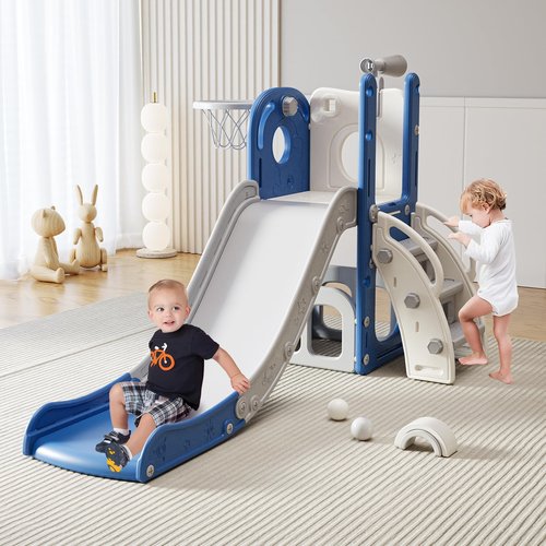 CuFun Toddler Slide Kids Climber Slides Baby Slider for Toddler Age 1-3,L Shaped Indoor Outdoor Playground Playset with Basketball Hoop, Storage, Telescope Toy Easy Assembly Gift for Boys and Girls