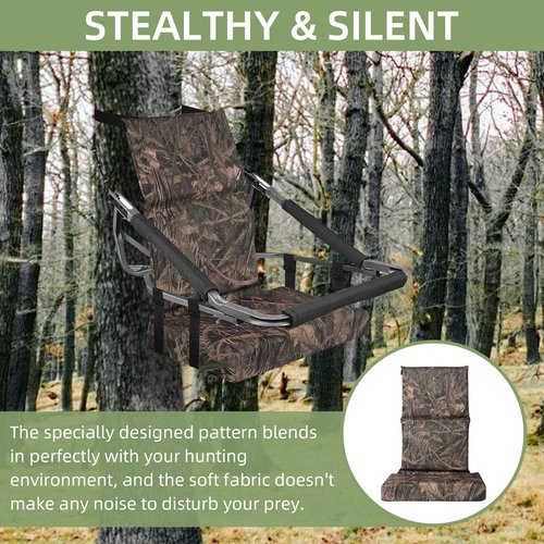 Tree Stand Seat Cushion Pad for Hunting, Adjustable Treestand Hunter Folding Seat Cushion Portable Tree Stand Seat Replacement with Back & Straps Fits Climber Deer Tree Stands, 6.5cm Thick
