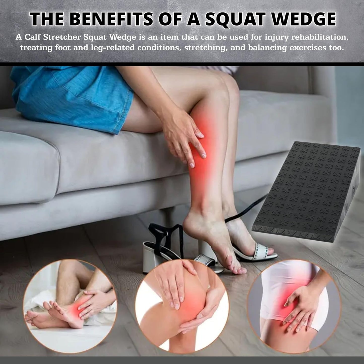 2 Pcs Versatile Squat Wedge Block for Heel Elevated Squat, Heavy-Duty Calf Stretcher Slant Board to Enhance Mobility, Balance & Strength Performance